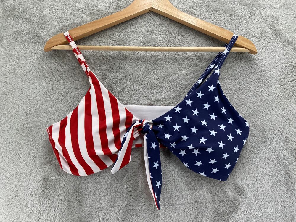 NWT Blooming Jelly American Flag Tie Front Bikini Top Size Large 4th of July